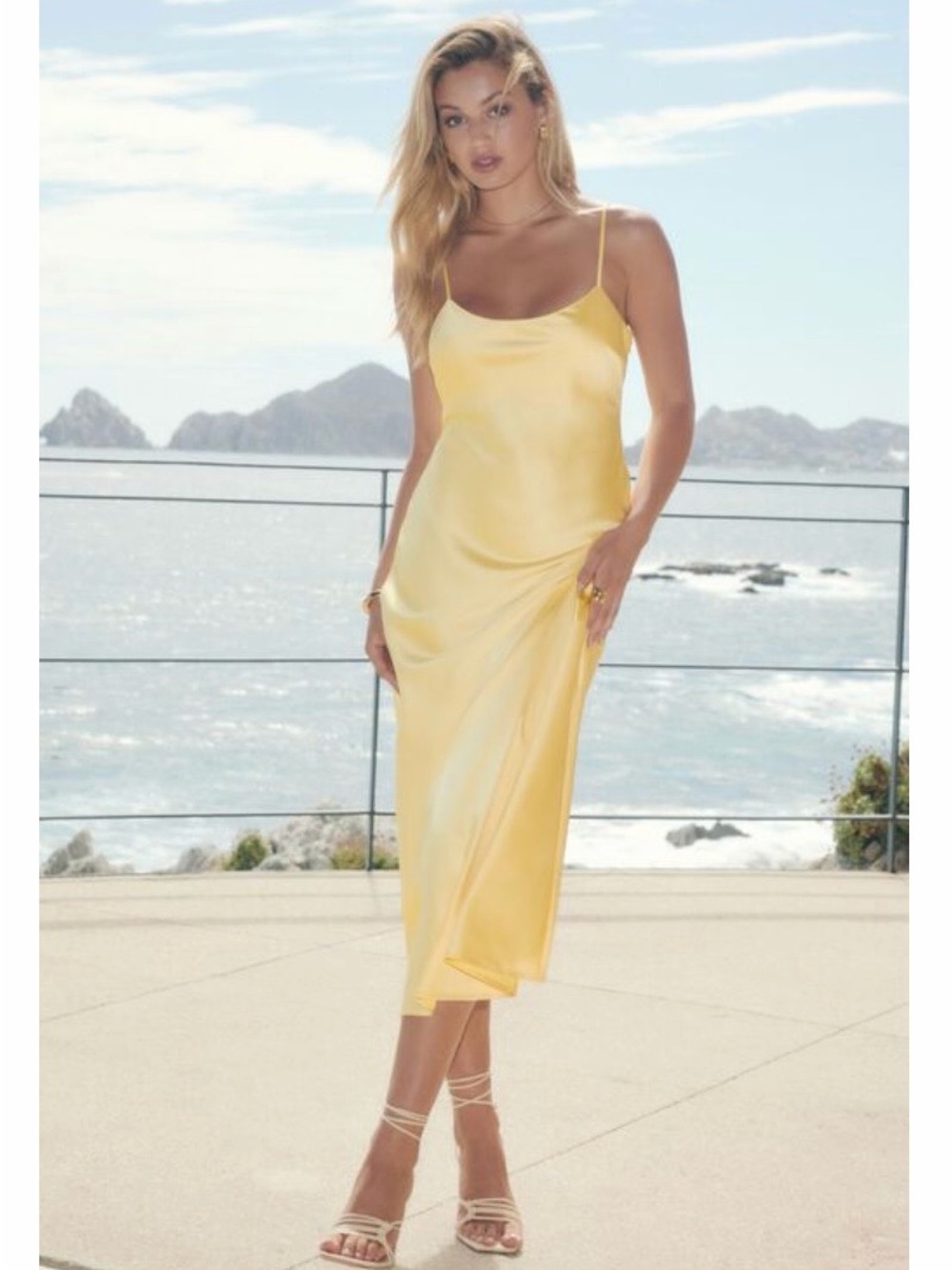 Yellow Satin Slip Midi Dress - Adalia from Dynamite